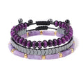 3PCs Gemstone Bracelet Set for Men Women Jewelry Semi-Precious Amethyst Hematite Handwoven Dainty Adjustable Stone Bracelet