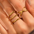2 Pcs/Set Stainless Steel Hollow Out Cross Rings for Women Trendy Lady Daily Waterproof Finger Rings Fashion Female Hand Jewelry