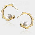Simple Niche Design Brass and Gold Plated C-shaped Hexagonal Pearl Earrings