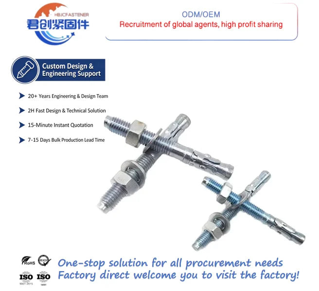 Q235 Steel Wedge Anchor Bolt Zinc-Galvanized Finish Flat Head Concrete Wall Expansion Anchor DIN Standard Inch Measurement