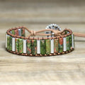 Dainty Unakite Stone Bracelet for Women Fashion Jewelry Yoga Meditation Handmade Bohemian Leather Wrap Natural Gemstone Bracelet