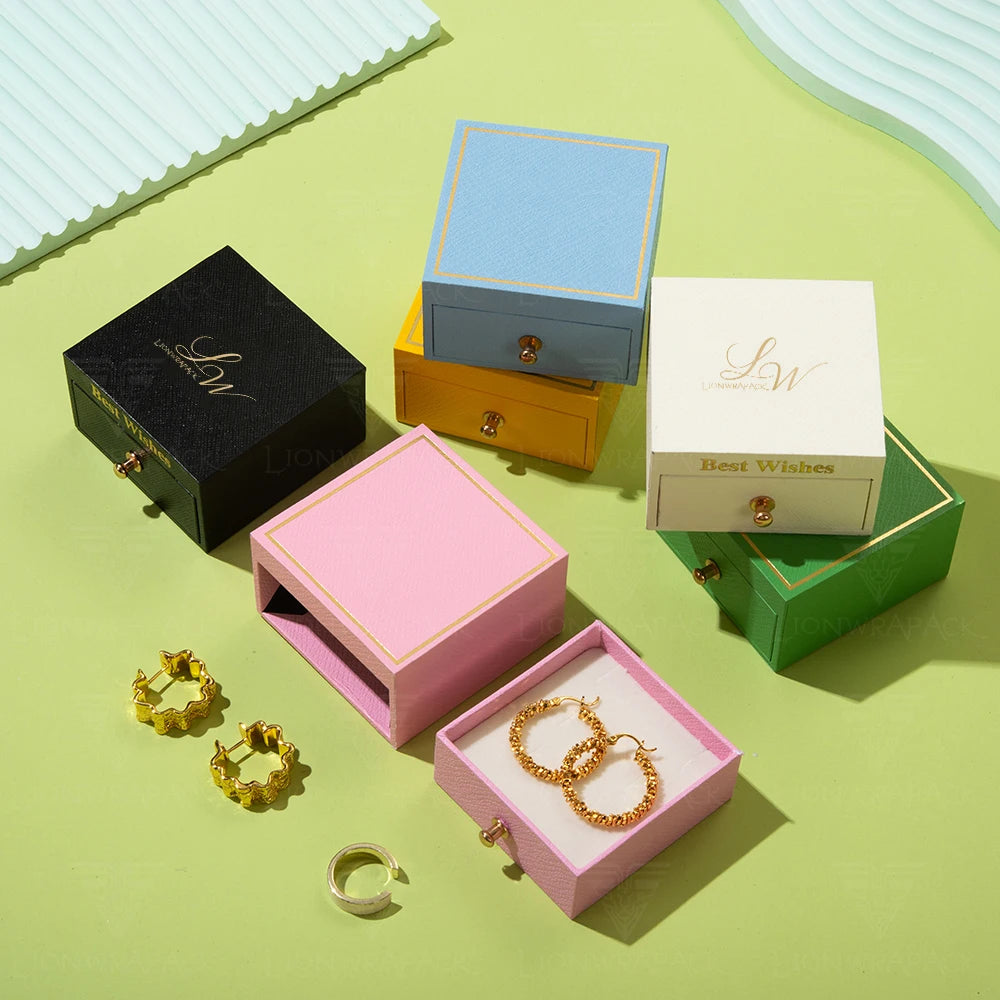 Lionwrapack Customizable High Quality Leatherette Paper Boxes Logo Printed for Necklaces and Earrings