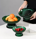 New European-style Simple Round Eco-Friendly Glass Fruit Plate Coffee Table High-foot Vertical Grain Nut Snack Dried Fruit Dish