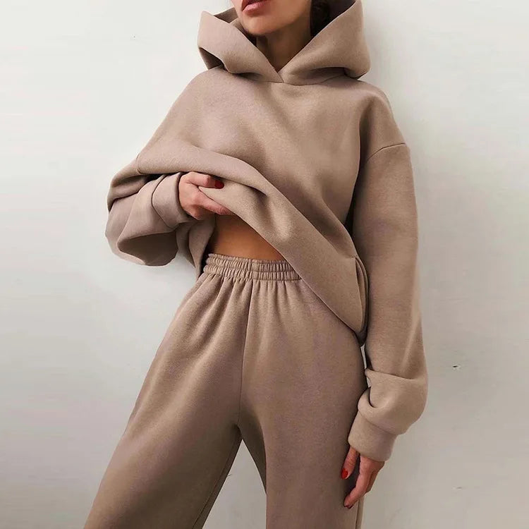 Women Jogging Track Sweat Suits Velvet Pullover Jogger Sweatshirt Hoodies Tracksuit Sets