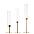 Tall Gold Cylinder Candlestick Holder with Glass Cover and Taper Candle Stand for Wedding and Valentine's Day Table Decor