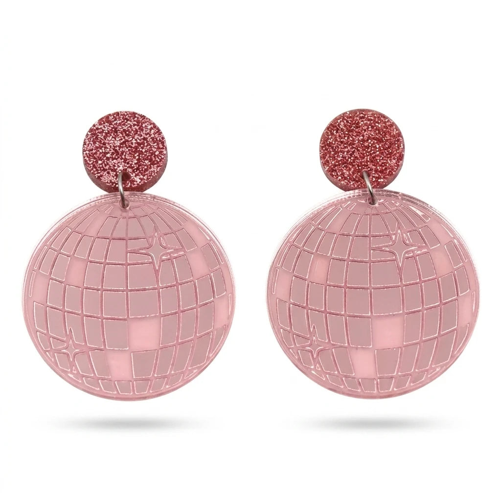 Retro Disco Ball Mirror Glitter Dangle Earrings Women's Cute Engagement Third Party Certified