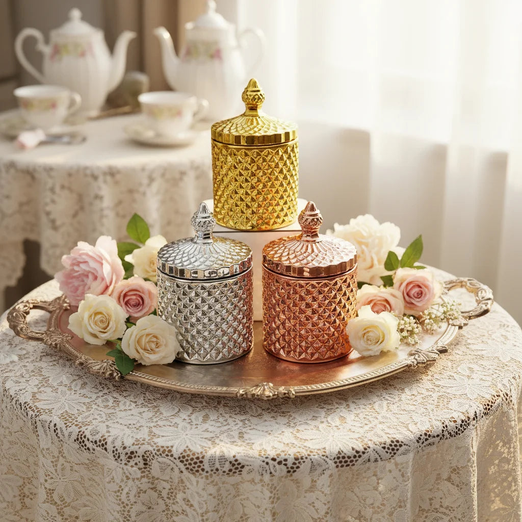 Wholesale  Luxury Glass Candle Jars Envases Para Velas With Lid for Wedding Decorations