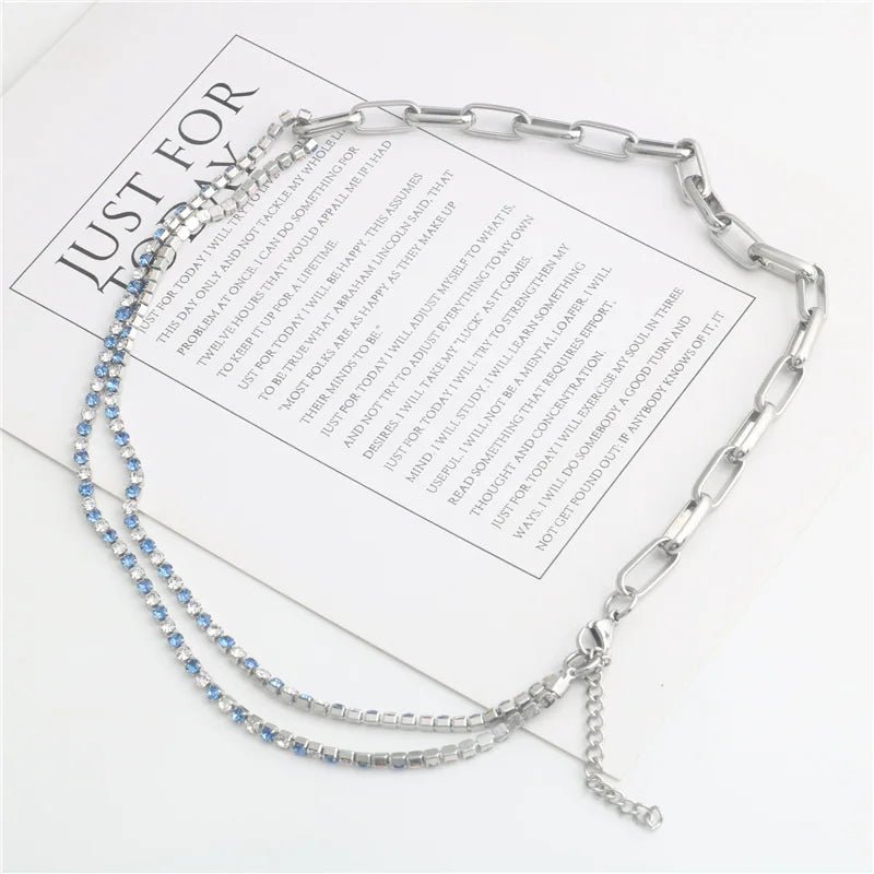 Ins Simple Color Jumping Claw Chain Full Drill Stainless Steel Splicing Necklace Bracelet Crystal Neck Decoration Hand