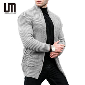 Clearance Sales Wholesale Winter Men Casual Thick Warm Knitted Jackets Slim Solid Color Cardigan Sweater