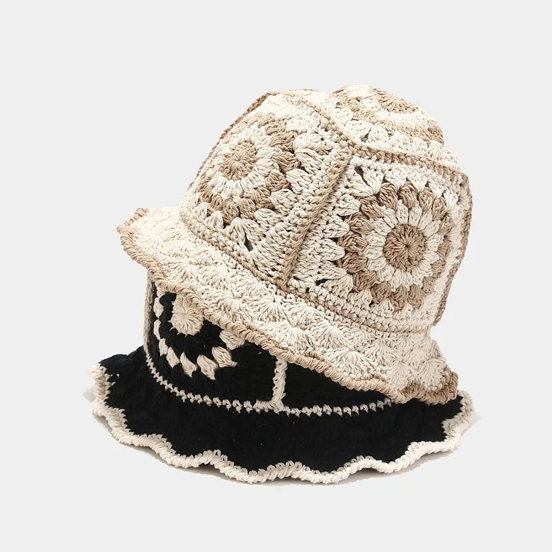 Hot Sale Japanese Cotton Thread Crochet Hat for Women Fall Summer Fashion Trendy Bucket Hat for Fishing Wholesale
