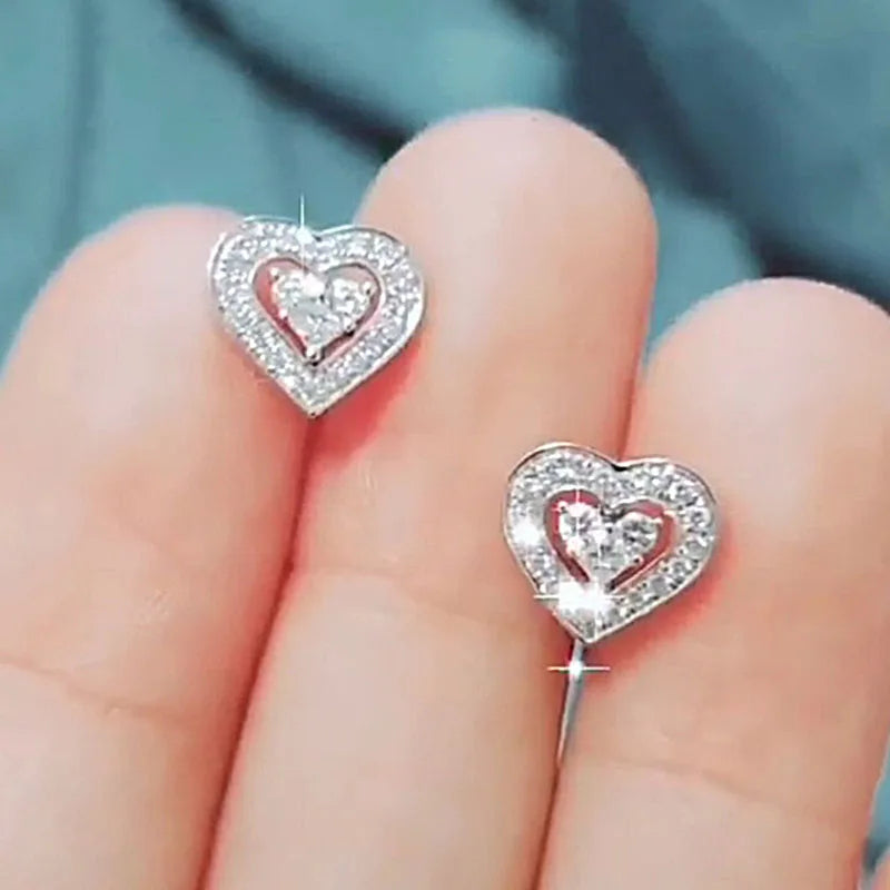 CAOSHI Newest Arrival 925 Silver Plated Jewelry Bling Bling Micro Pave Diamond CZ Zirconia Heart Earings for Valentine's Day