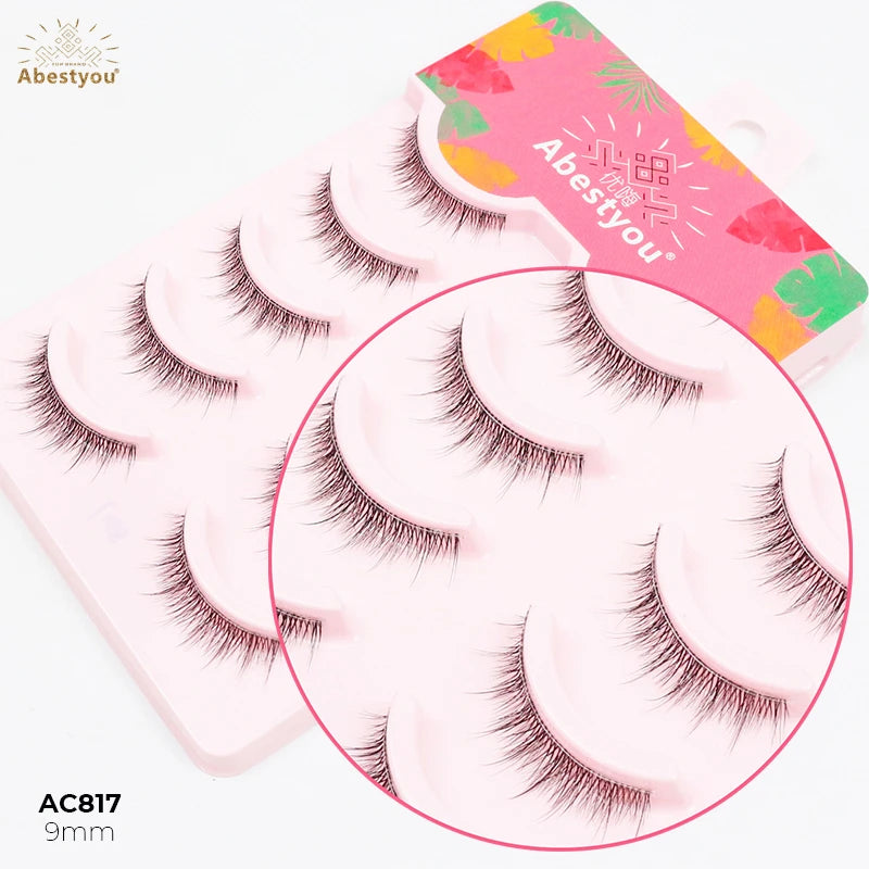 Abestyou Wholesale 3D Natural Short Synthetic Clear Band Full Strip Eyelashes Customizable Lash Boxes Included
