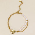Unique New Design Freshs Weetwater Pearl Bead Heart Charm Stainless Steel Chain Bracelet Jewelry for Women and Menwholesale