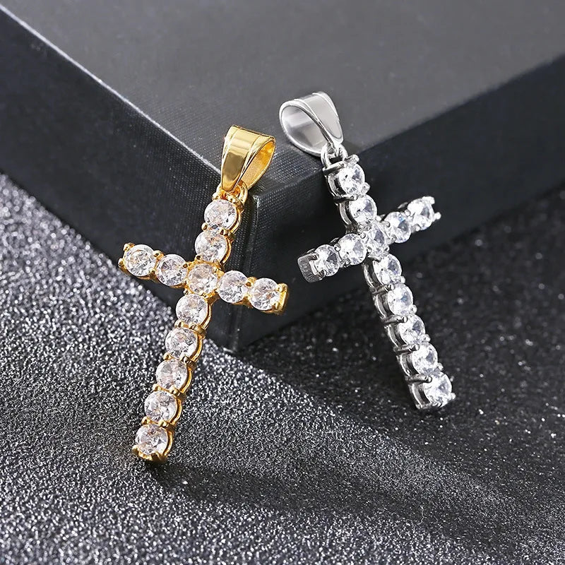 Wholesale Hip Hop Jewelry for Men Punk Stainless Steel Cubic Zircon Cross Pendent Christian Prayers Twisted Rope Chain Necklace