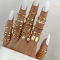 Hainon Creative Simple Temperament Women's Ring Set Geometric Style Various Shape Set Rings