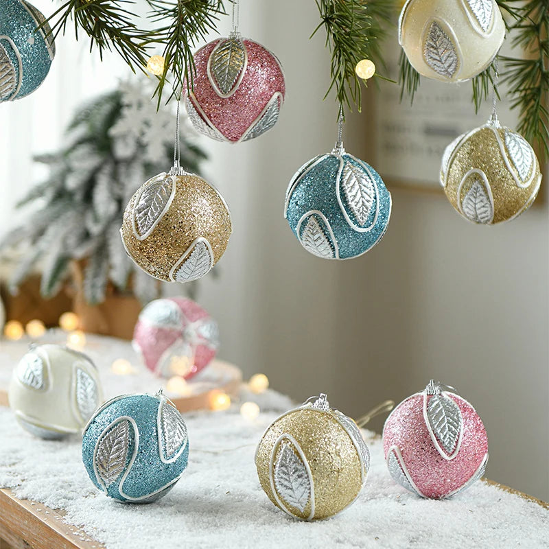 GANGHENG Personalised Accesorios Navidenos Novedades 8cm Christmas Tree Ornament Festival Home Decoration 8cm Ball Sticky Powder
