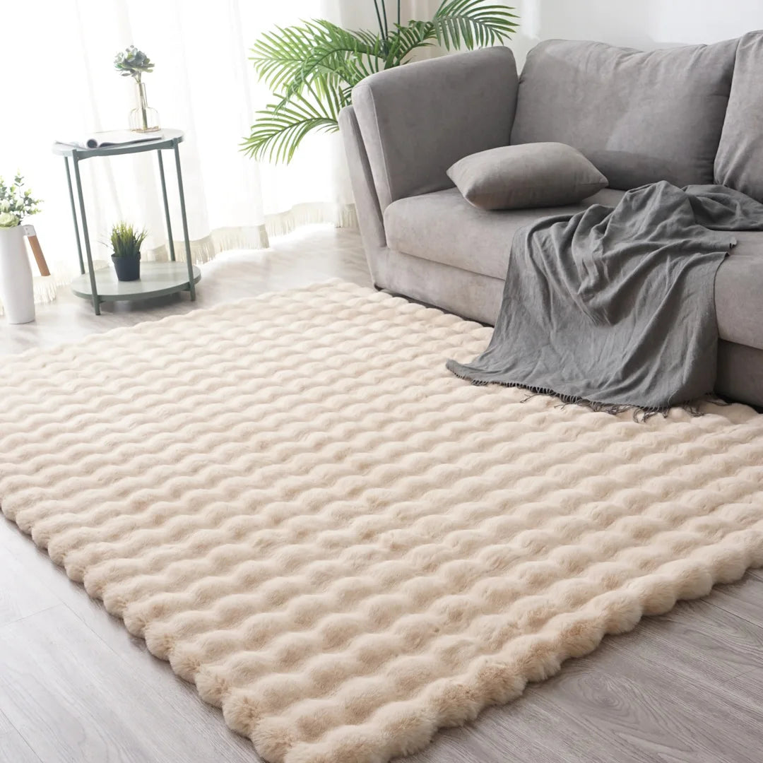 Fluffy Rugs and Carpets Faux Rabbit Fur Non Slip Size Custom Area Bedroom Carpets Rugs Soft