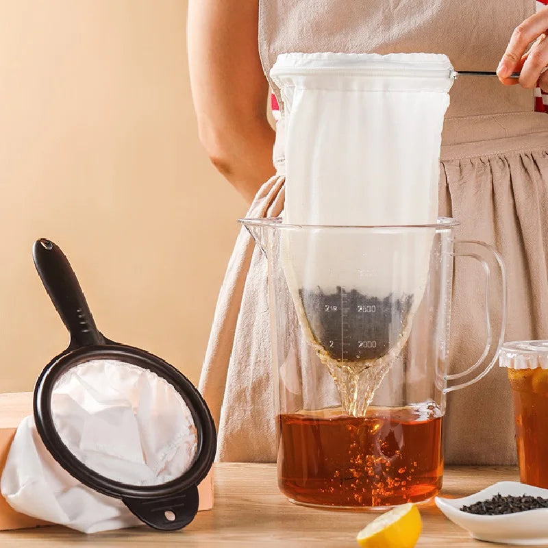 Reusable Fine Mesh Strainer Thai Tea Coffee Milk Tea Filter Bags With Stainless Steel Handle Frame