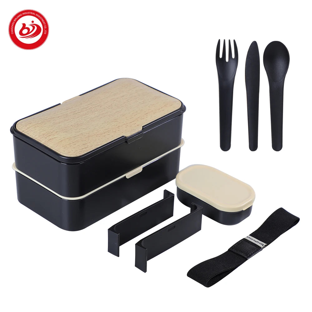 Wholesale Cheap Office Bento Food Container Box 2 Compartments Japanese Lunch Box Storage Boxes Carton Plastic Portable