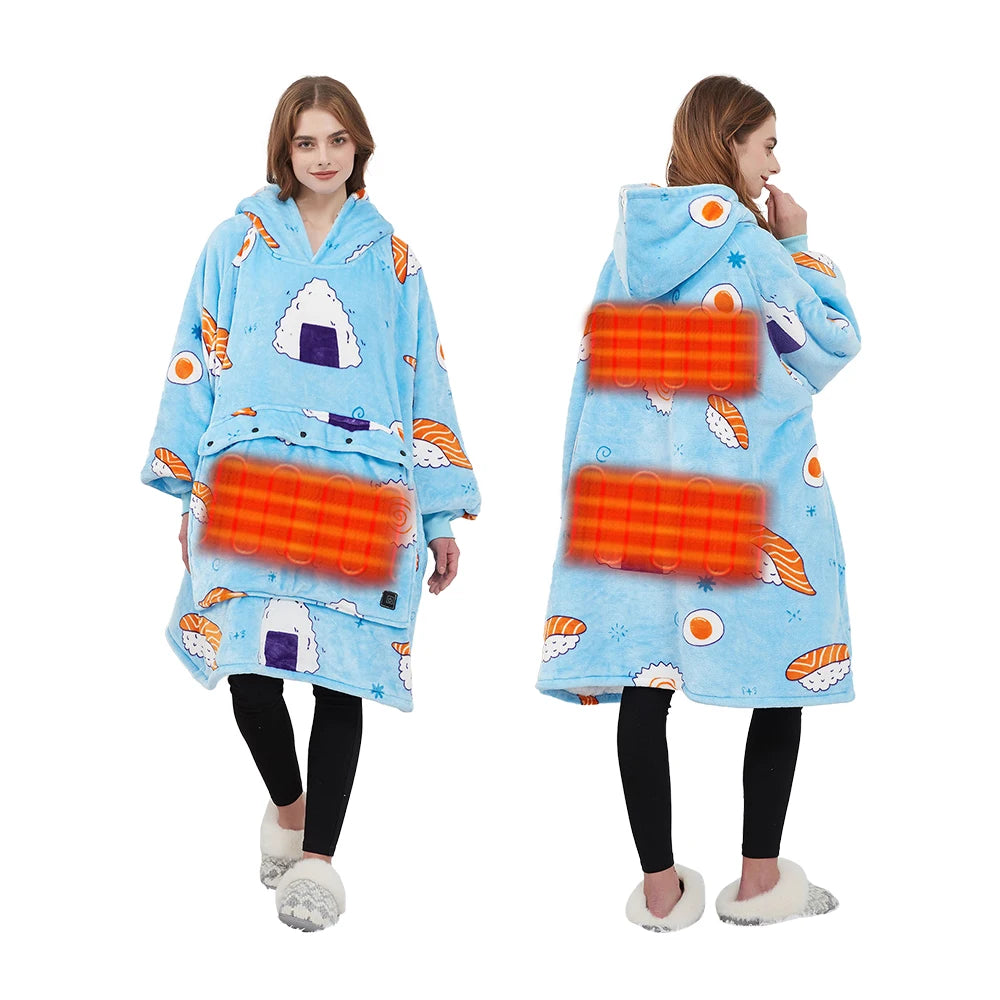 Custom Logo Thanksgiving Gift Hoodie Sherpa Fleece Blanket Velvety Heating Oversized Hoodie Blanket With Giant Pocket