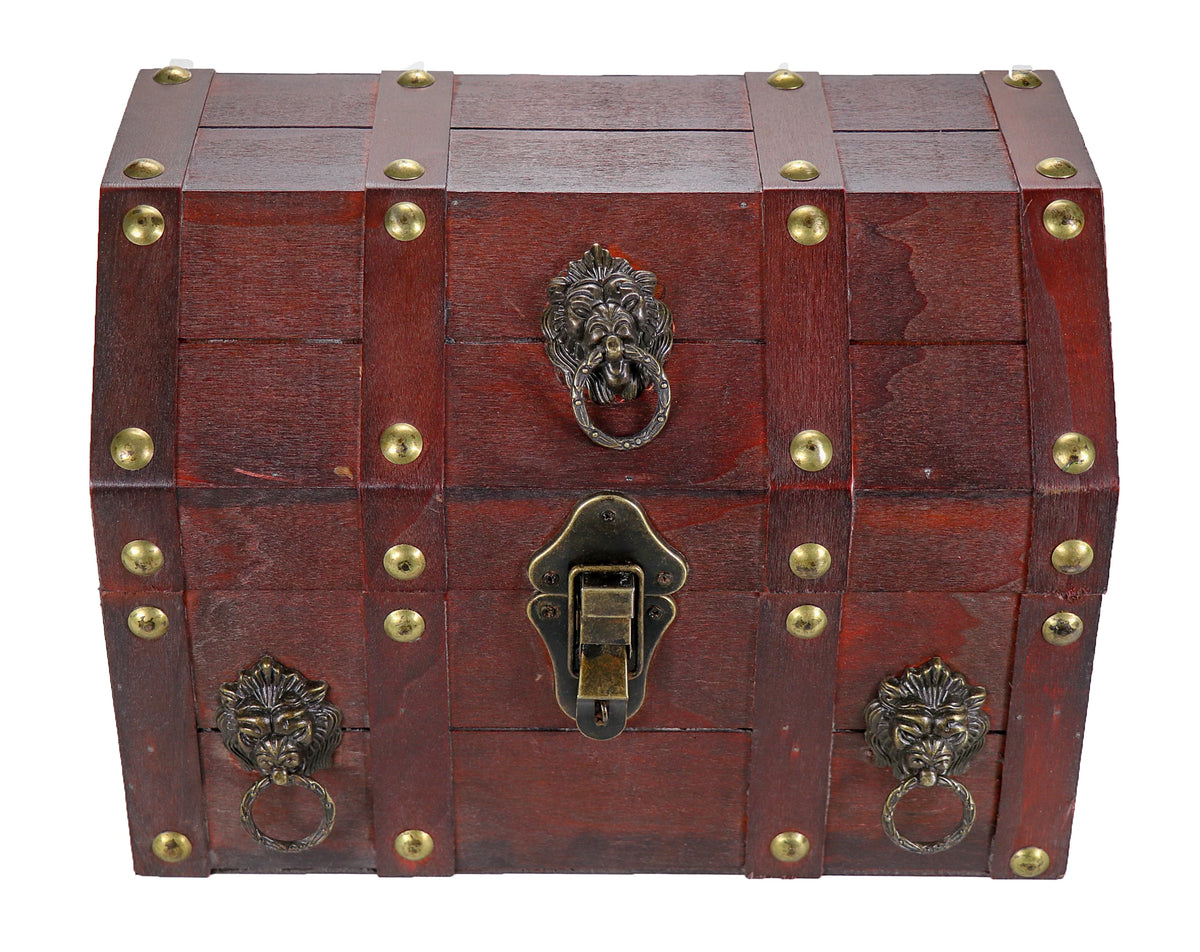 Antique Wooden Pirate Treasure Chest with Lion Rings and Lockable Latch Vintage Treasure Chest