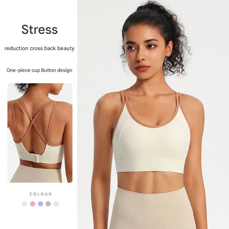 Custom Ladies Fitness Tank Top Sexy Bra Panty Breathable Yoga Top Shockproof Strap New Design Four-Way Stretch Sports Bra