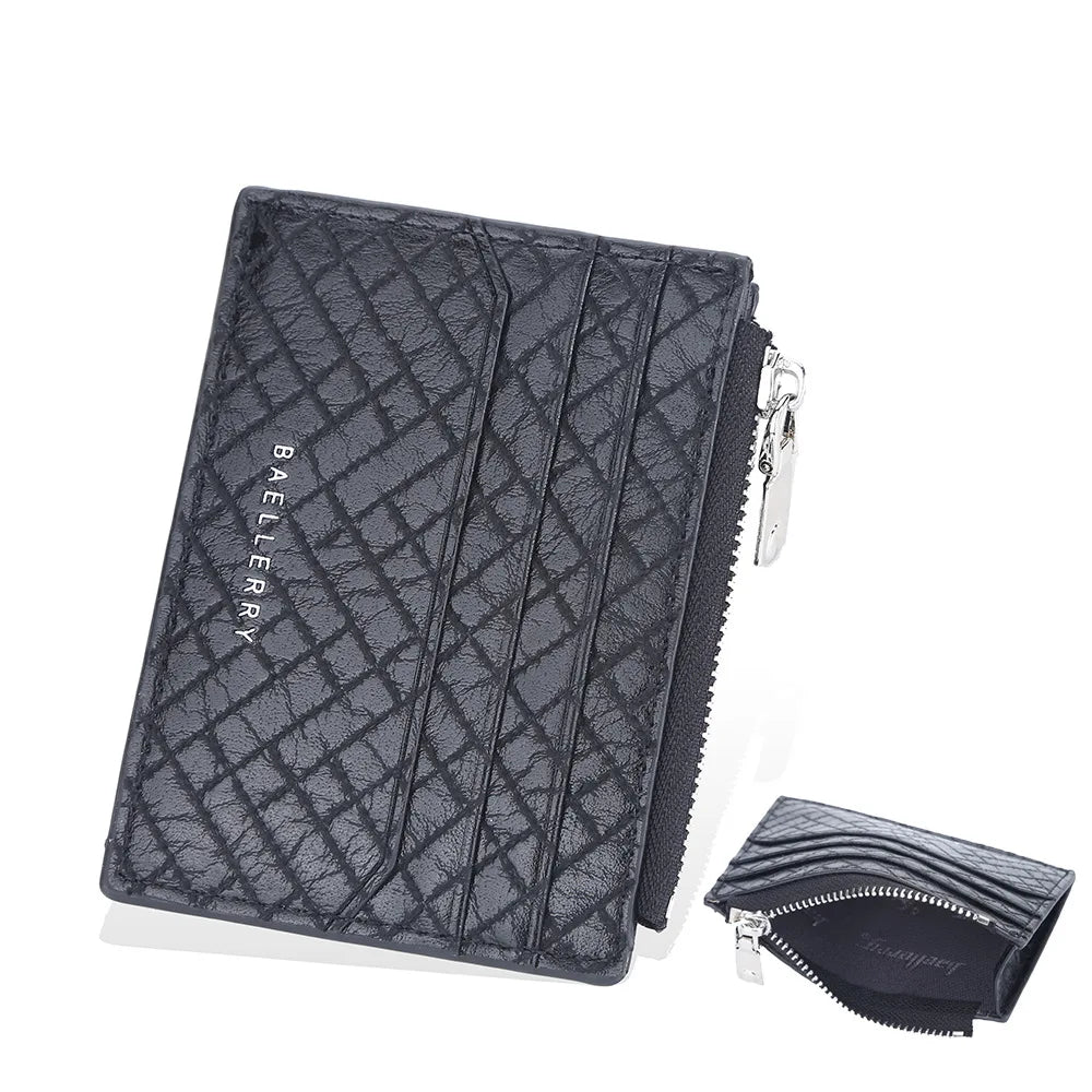 Baellerry 2022 New Style Thin Short Real PU Leather Zipper Card Holder for MenMale Imitation Diamond Pattern Card Case Wallets