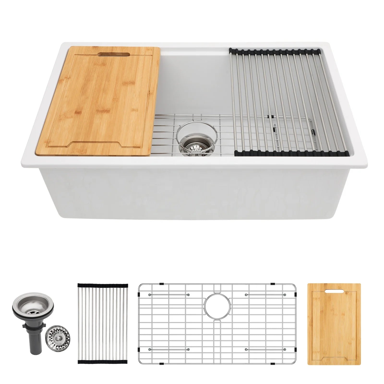 US Shipping White Granite Composite 30 X 19 Undermount Kitchen Sink Quartz Single Bowl Counter Deep White Kitchen Sinks