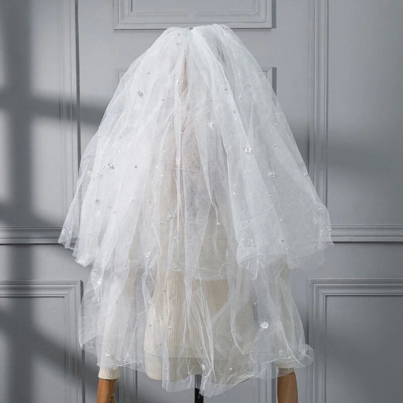 Wholesale Beautiful Women Hair Accessories Bride Veils Wedding Pearls White Veil Bridal Veils