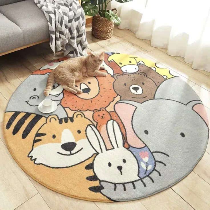 Children's Room Animal Print Machine Made Anti-slip Low Pile Carpet Door Mat Play Area Rugs