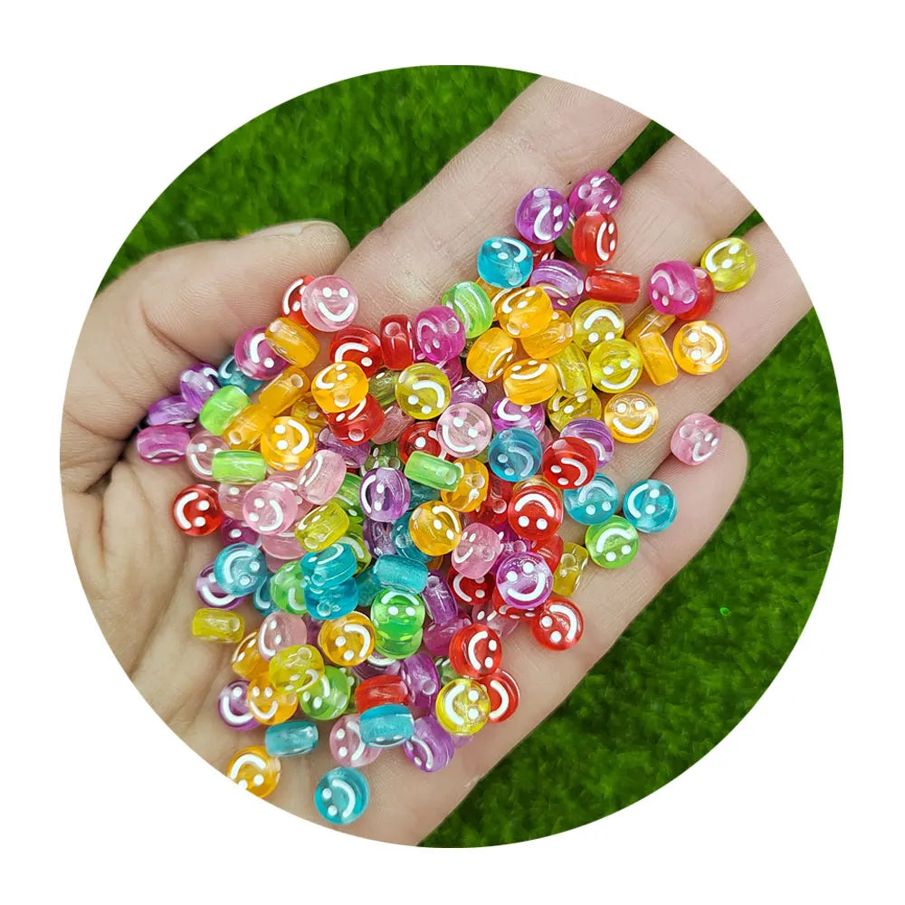 Factory Price 500G 7mm Colorful Smile Acrylic Bracelet Spacer Beads for Jewelry Phone Chain Strap Making