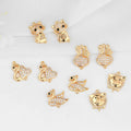 Wholesale 14K Gold Plated CZ Animal Diy Jewelry Making Accessories Cute Swan Rabbit Cat Piglet Brass Cute Connector Charms