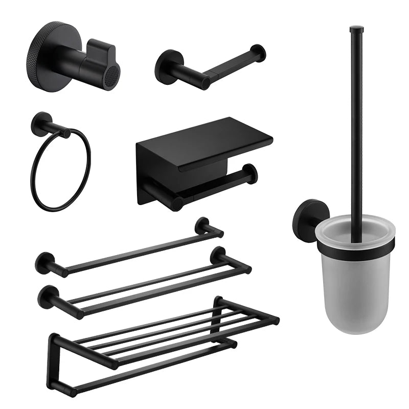Home 5-Piece Wall Mounted Brass Gun Gray Bathroom Accessories Set Brushed Metal Finish Toilet Hardware for Washroom Fittings