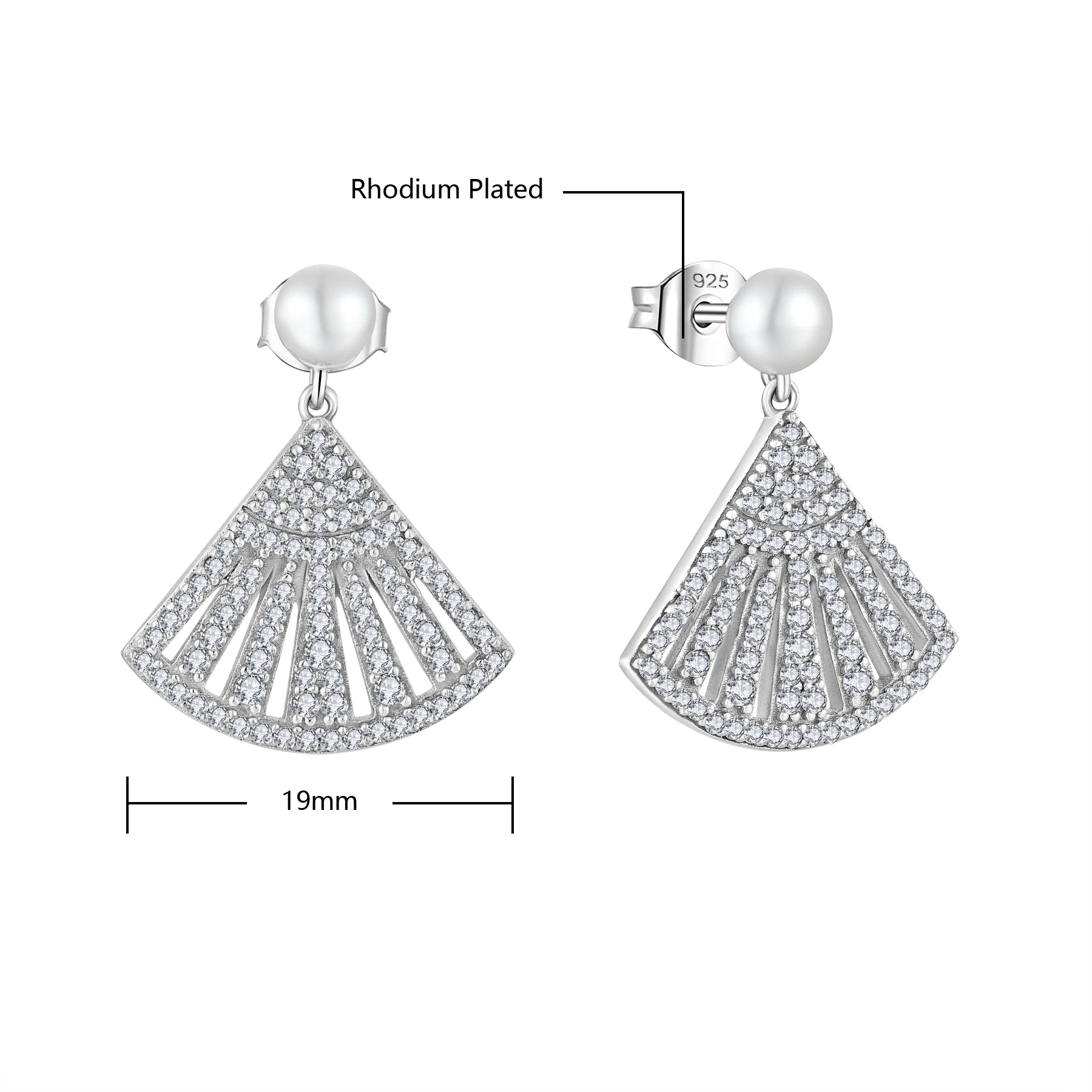 Vintage 925 Sterling Silver Earrings with Freshwater Pearls and Zircon CE Certified for Wedding Party Gift