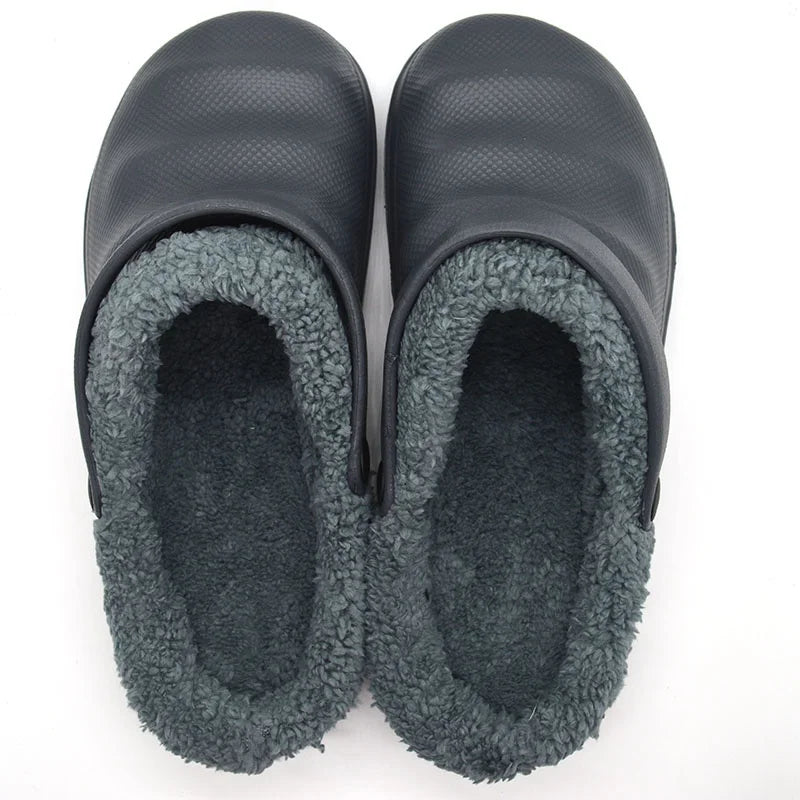 Manufacture's Winter Men's EVA Garden Clog Shoes Flat Lightweight Sandals with Removable Fur Lined Slippers Warm Spring Summer