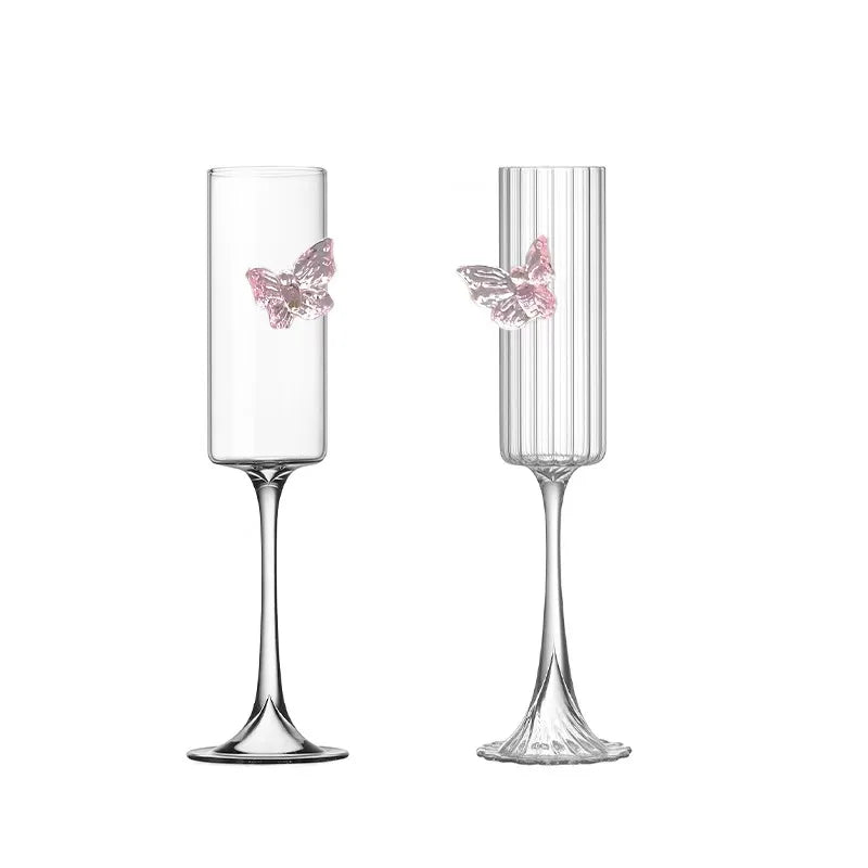 Household Large Capacity Tall Glass Striped Plain Bow champagne Glass