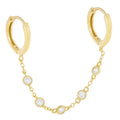 Gemnel Gold Plated Single CZ Bezel Chain Double Tennis Huggie Earrings for Women