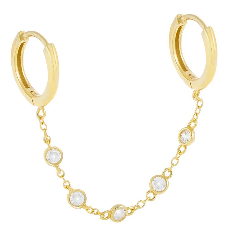 Gemnel Gold Plated Single CZ Bezel Chain Double Tennis Huggie Earrings for Women