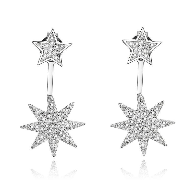 Fashionable octagon star diamond stud back hanging 925 sterling silver star stud earrings