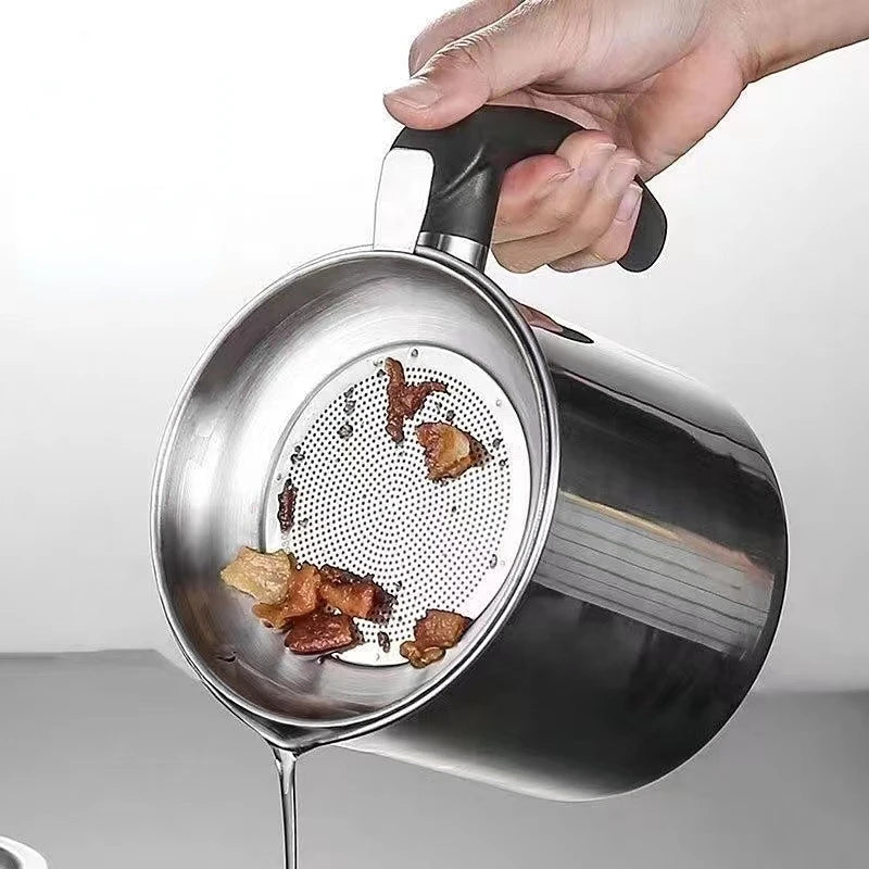 1.3L Stainless Steel Oil Filter Pot Oil Strainer Can Kitchen Tool Oil Storage Container