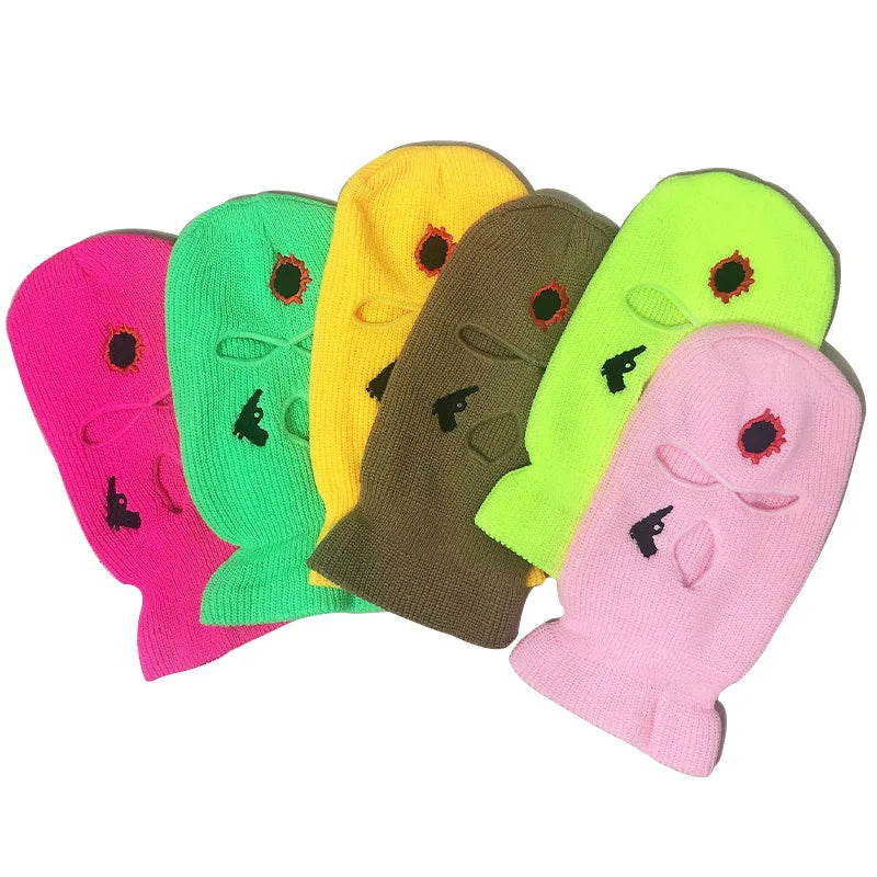 Wholesale Full Face Embroidery Winter Skimask Knit Balaclava Three Hole Custom Designer Face Ski Mask