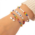 Customized Boho Seedbeads Bracelet Set Colored Acrylic Initial Letter Beads Rainbow Charm Stretch Length-Bohemian Wedding Gift