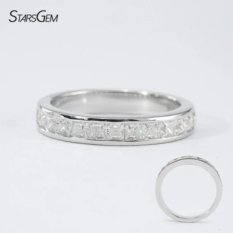 Fancy Shape 925 Silver Eternity  Rings Synthetic Princess Cut Moissanite Gemstone Silver Ring