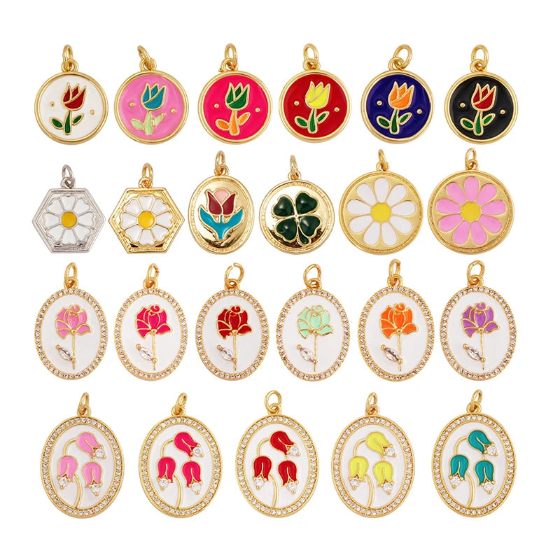 Daisy Tulip Clover Flower Charm  Gold Filled Dainty Enamel Attachment for Necklace Bracelet  Handy Craft Jewelry Supplies L12