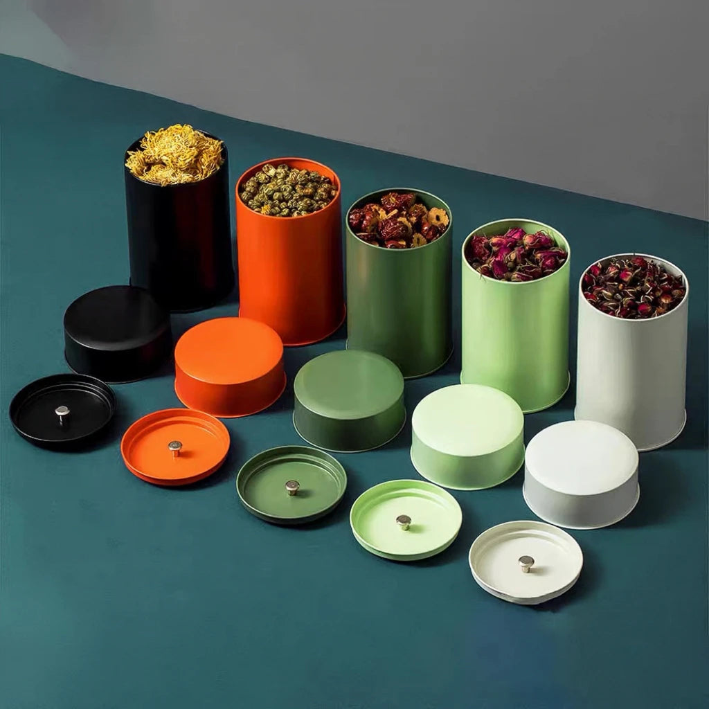 Luxury Cylinder Empty Canister Double Lid Metal Coffee Spice Storage Box Tea Tin Can