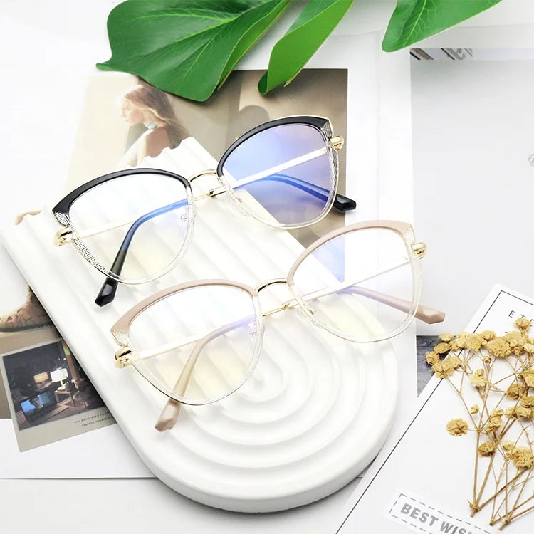 Fashion Womens Bicolourable Cat Eye Anti Blue Light Blocking Eyeglasses Glasses Optical Frame Gafas