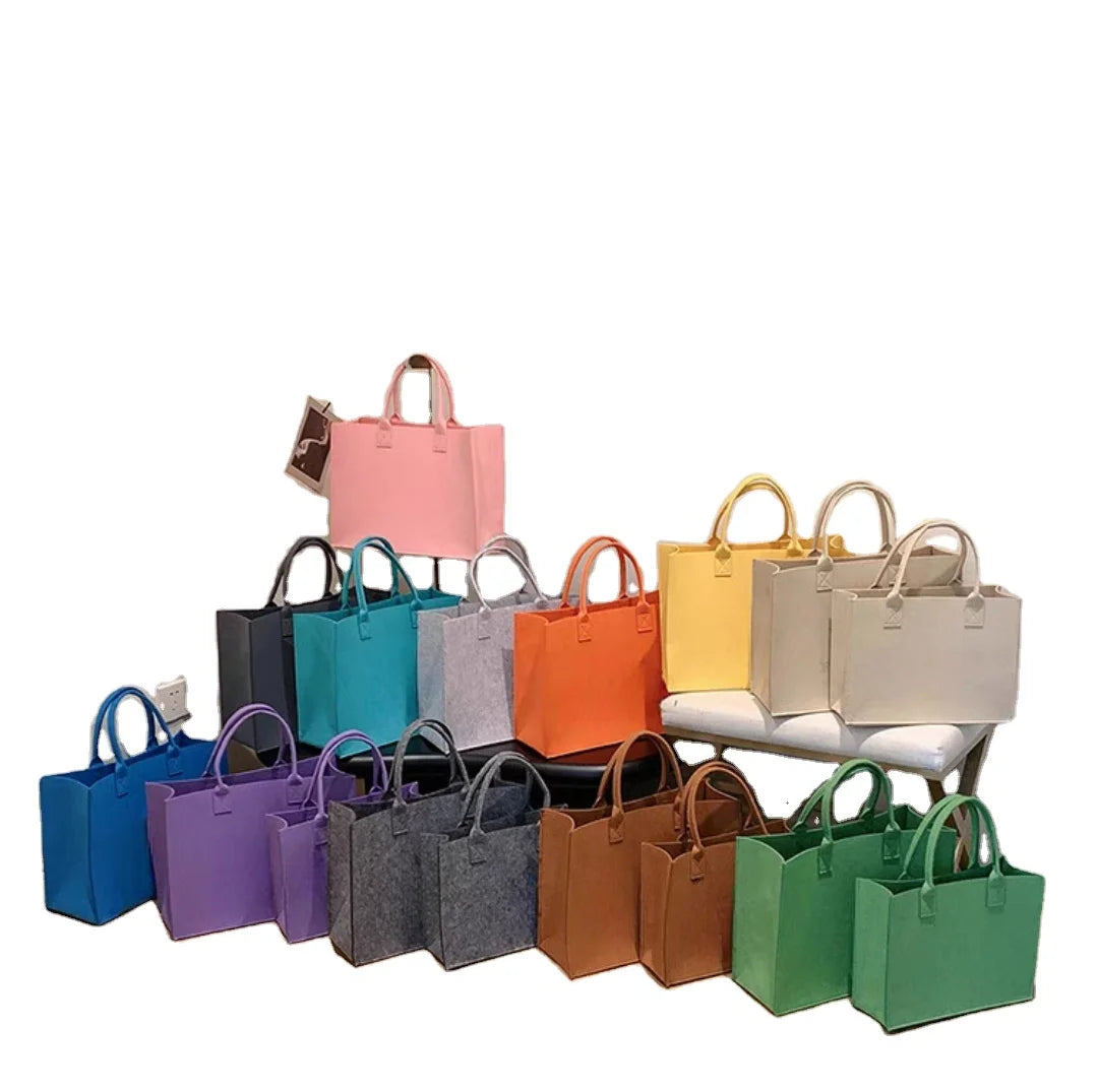 Wholesale Custom Genuine Leather Liner Casual Candy Flower Logo Included Felt Tote Bag with Two Straps Multiple Colors Handbags