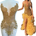 Factory Supplier Shiny Stones Diamante Gold Color Rhinestones Bodice Crystal Rhinestone Applique for Dresses MegaBDM