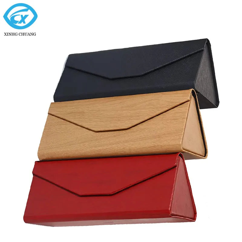 In Stock Black Foldable Sunglasses Cases Premium PU Leather Eyewear Glasses Storage Box Triangle Spectacle Case