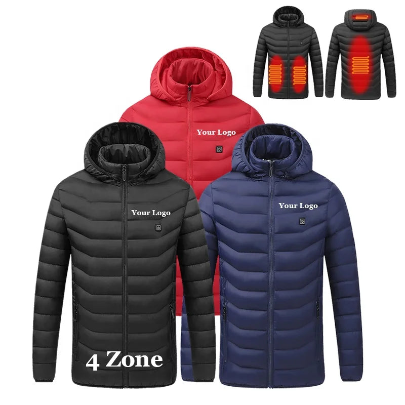 Electric Heating Jacket 4 Zones USB Electric Lightweight Rechargeable Heating Waistcoat Puffer Jacket Battery Heated Jacket
